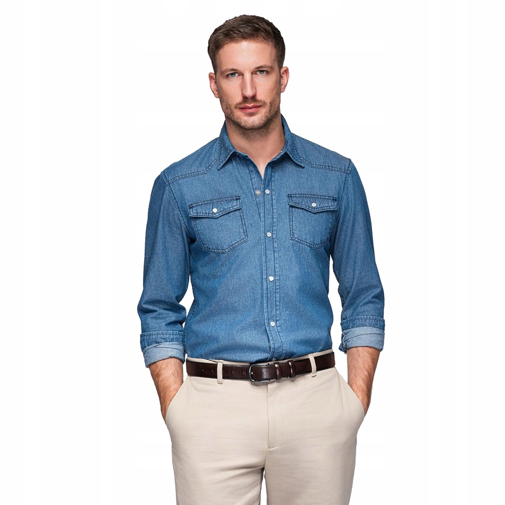 Pánská džínová košile a kapsami modrá V2 OM-SHDS-0210 S