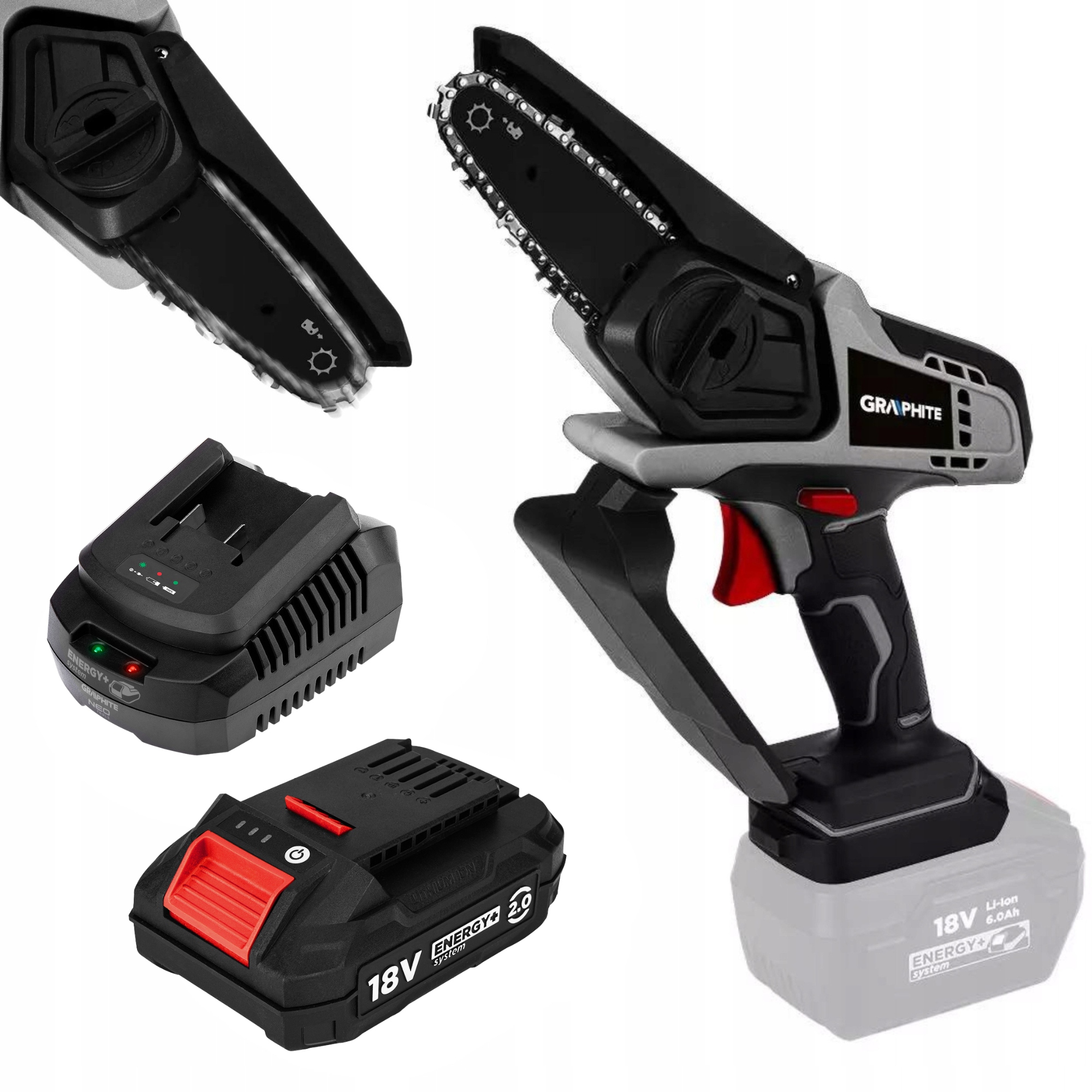 Mini Piła Pilarka Łańcuchowa Energy Akumulator 2 Ah Ładowarka Graphite