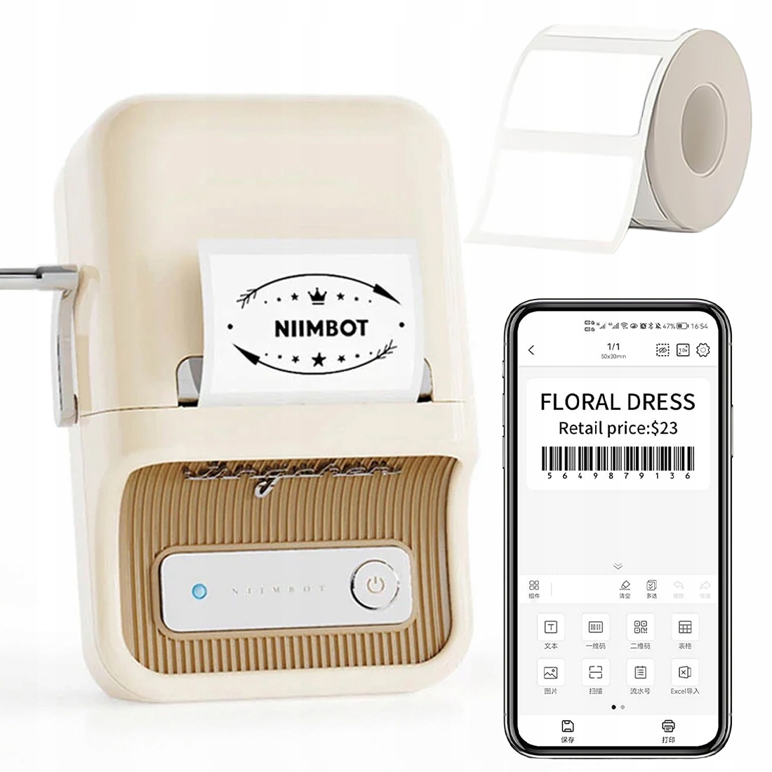 Mobilná bezdrôtová tlačiareň na nálepky a štítky Niimbot B21 Biela rolka