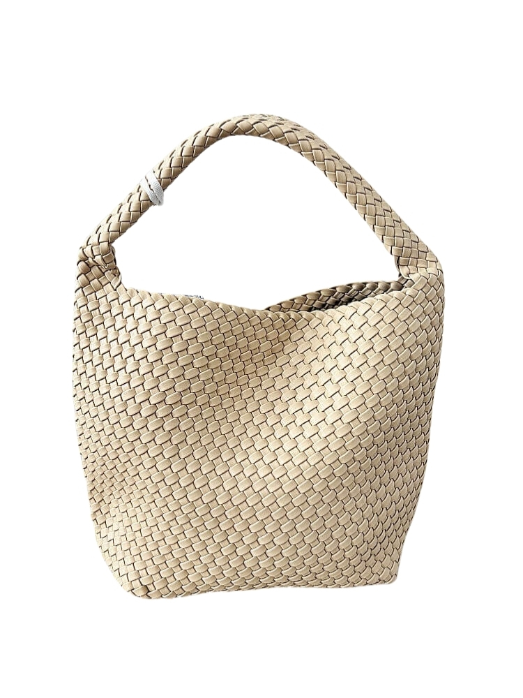 Kabelka shopper přes rameno béžová s pleteninou