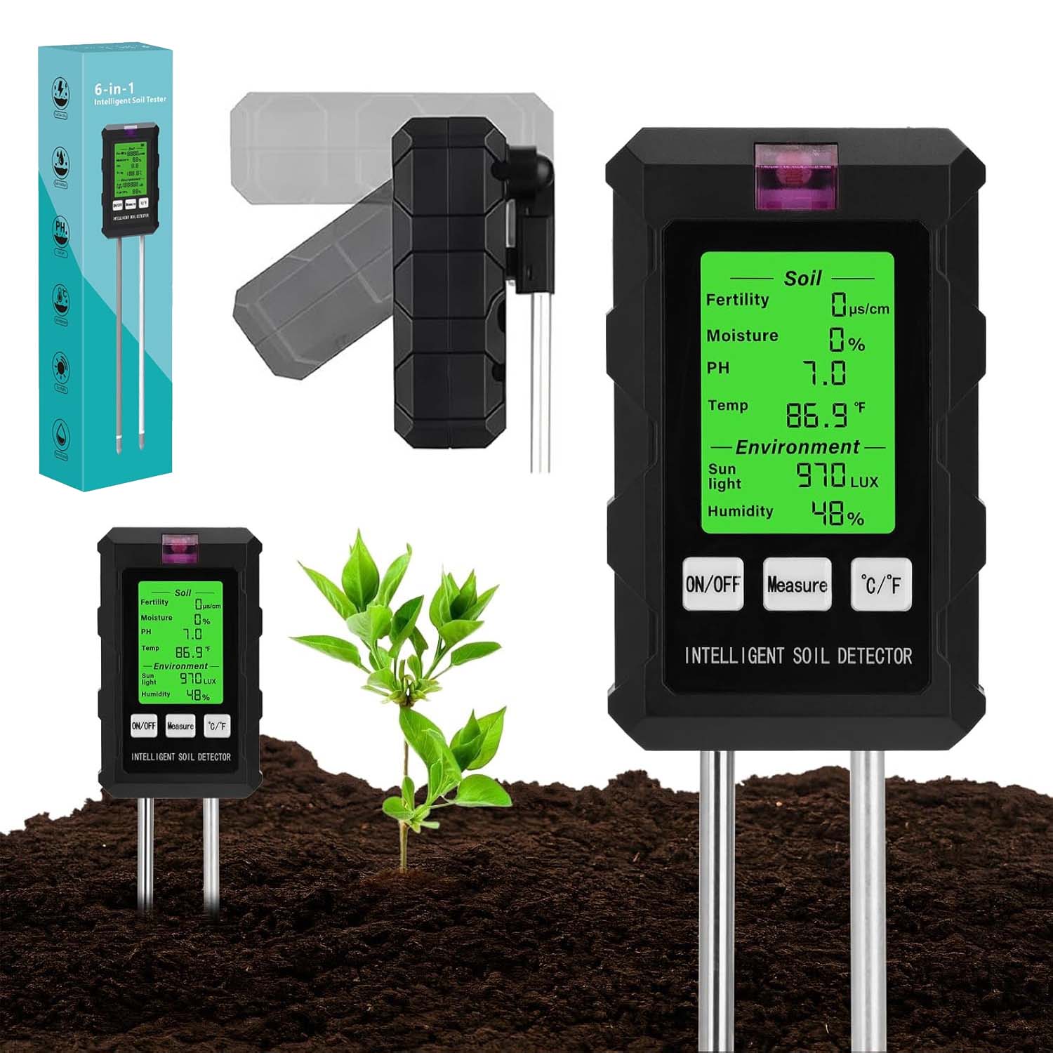 Tester Kyselinoměru Půdy 6V1 S Velkým LCD Displejem Pro Zahrady Farem
