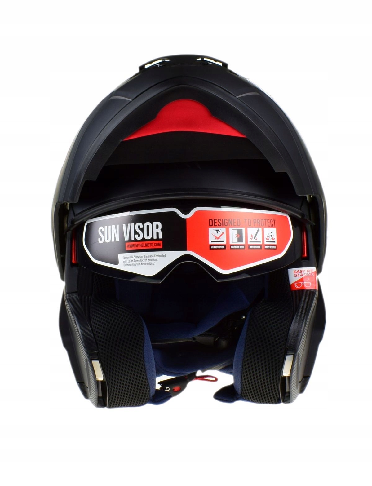 Kask szczękowy MT ATOM MATT BLACK BLENDA r. M Cechy dodatkowe deflektor nosa demontowalny podbródek osłona podbródka