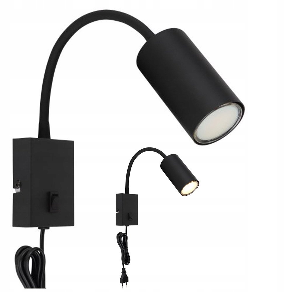 Moderní černá matná nástěnná lampa Robby s nastavitelným flexo vypínačem