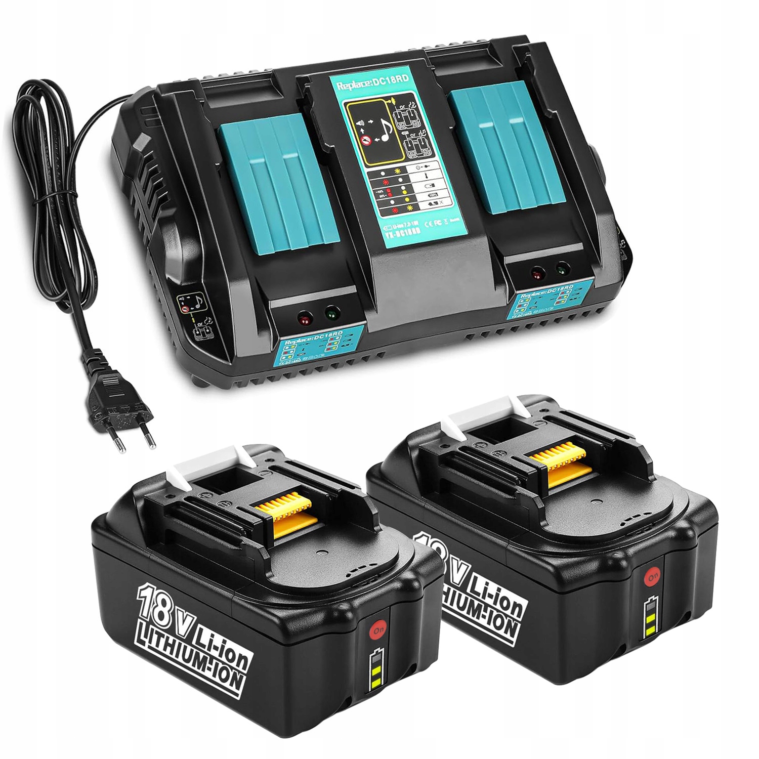 Ładowarka DC18RD do Makit-a 18V + 2x Akumulator BL1850B 5Ah BL1860B BL1830 LXT