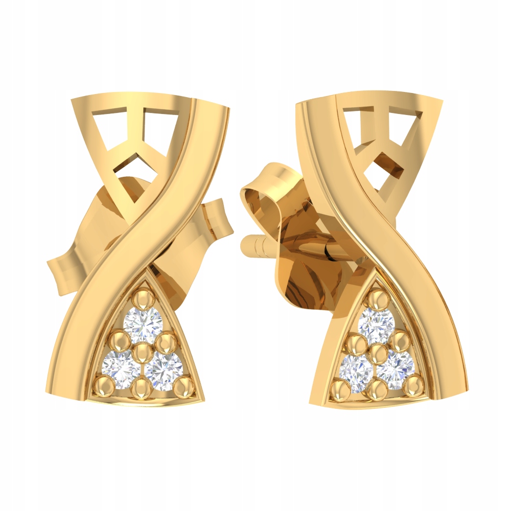 Zlaté Náušnice Se Zkroucenými Přesýpacími Hodinami A Zirkony Na Tyčinku Pr. 585