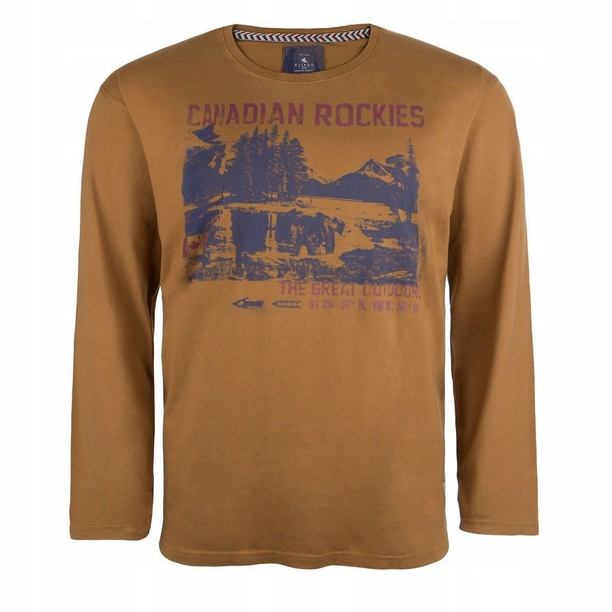 Kitaro Velké Velikosti Polo Longsleeve Dlouhý Rukáv Hnědý O-neck 7XL 176 cm