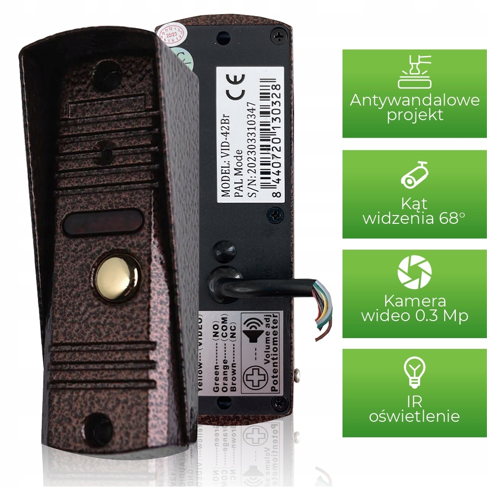 Zestaw wideodomofonowy MIA VID-4W-42Br Typ domofonu Przewodowy