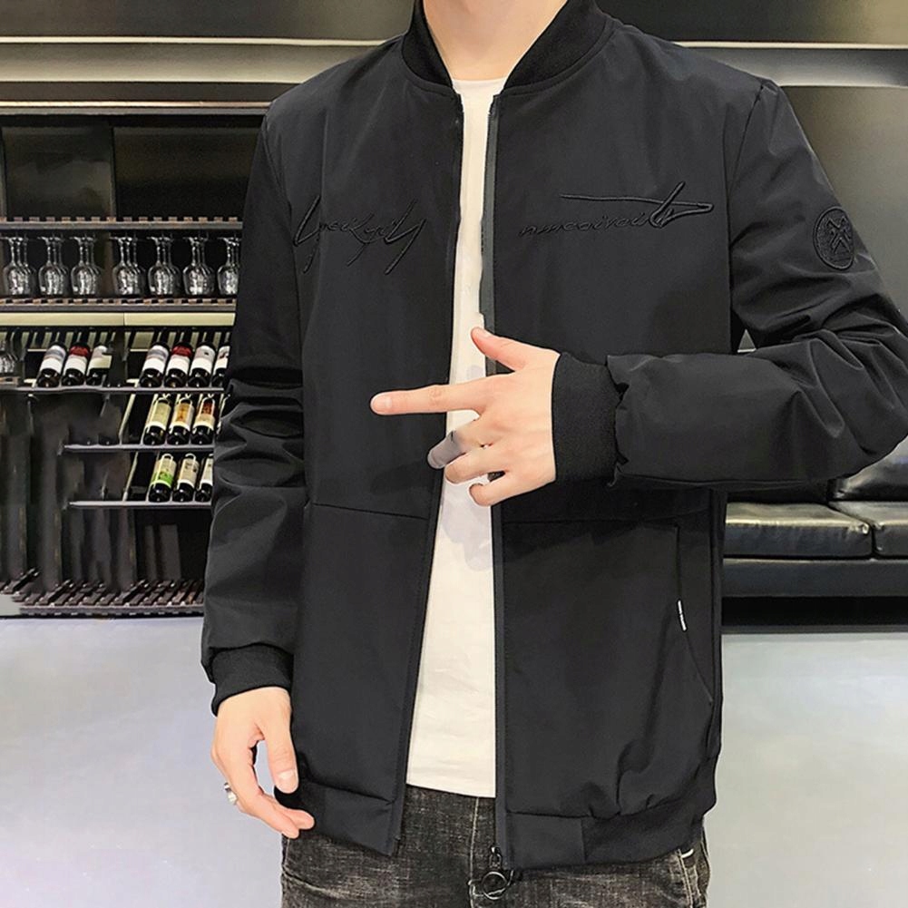 Men's Bomber Zipper Jacket Solid Color Stand Colla Rozmiar XL