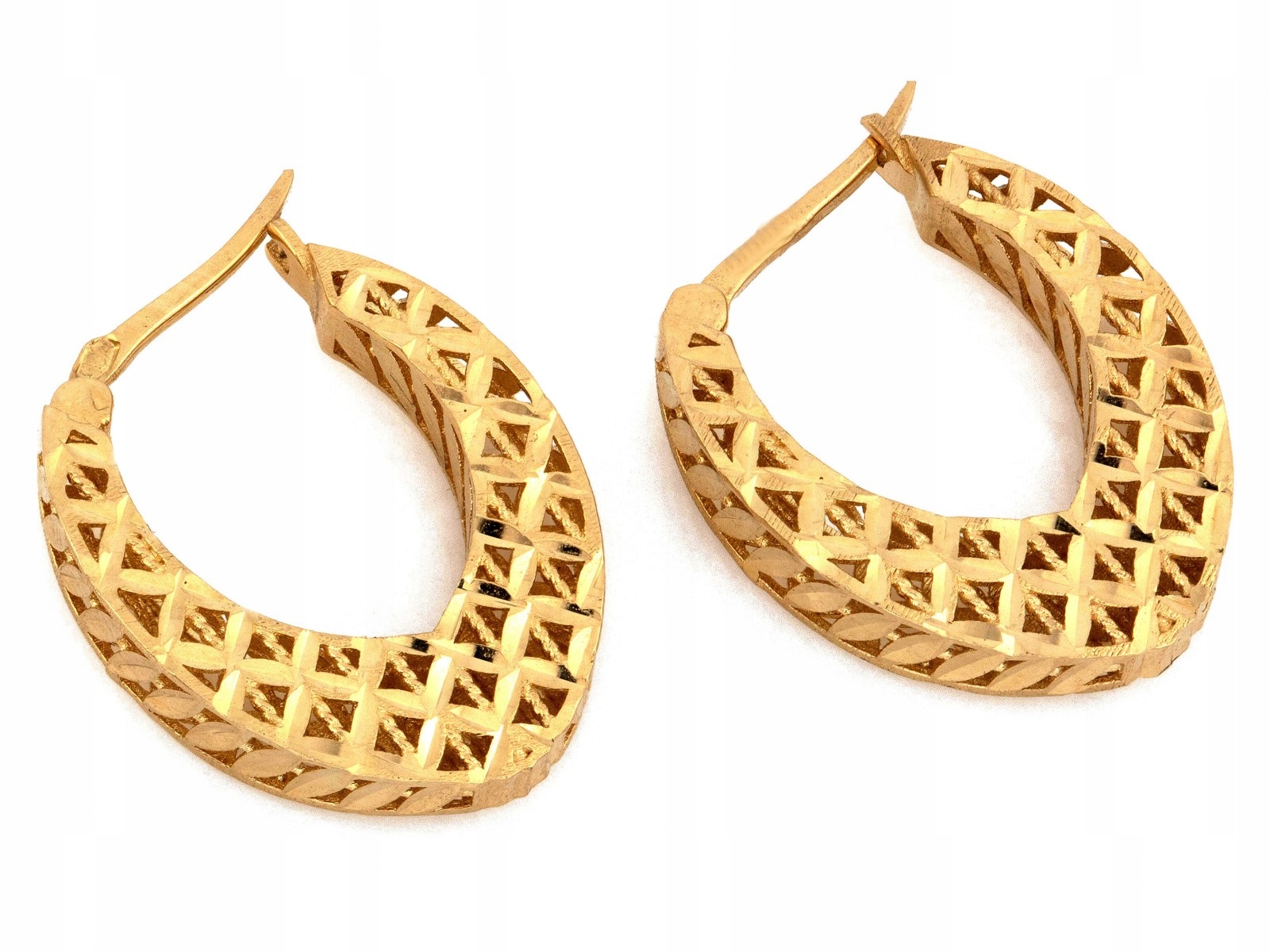 Efektní zlaté 585 14kt náušnice s trojrozměrným leskem, 3.17 g