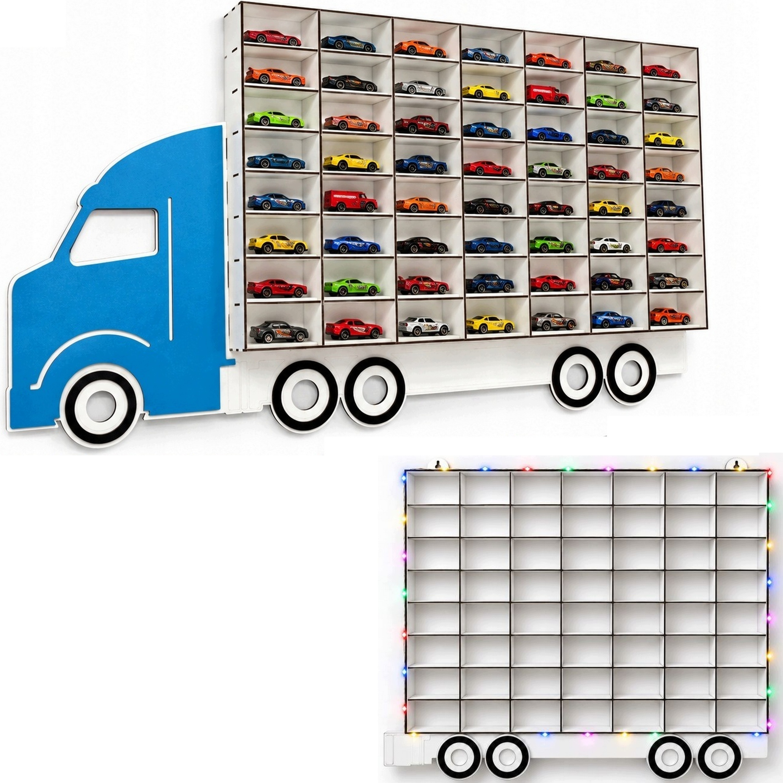 Organizer ścienny Parking na samochodziki autka Tir+naczepa Blue+led 2W1