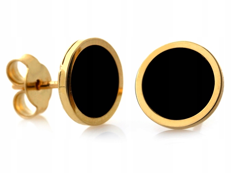 Náušnice zlaté kulaté 585 14k s černým kamenem 2.25g na tyči, módní