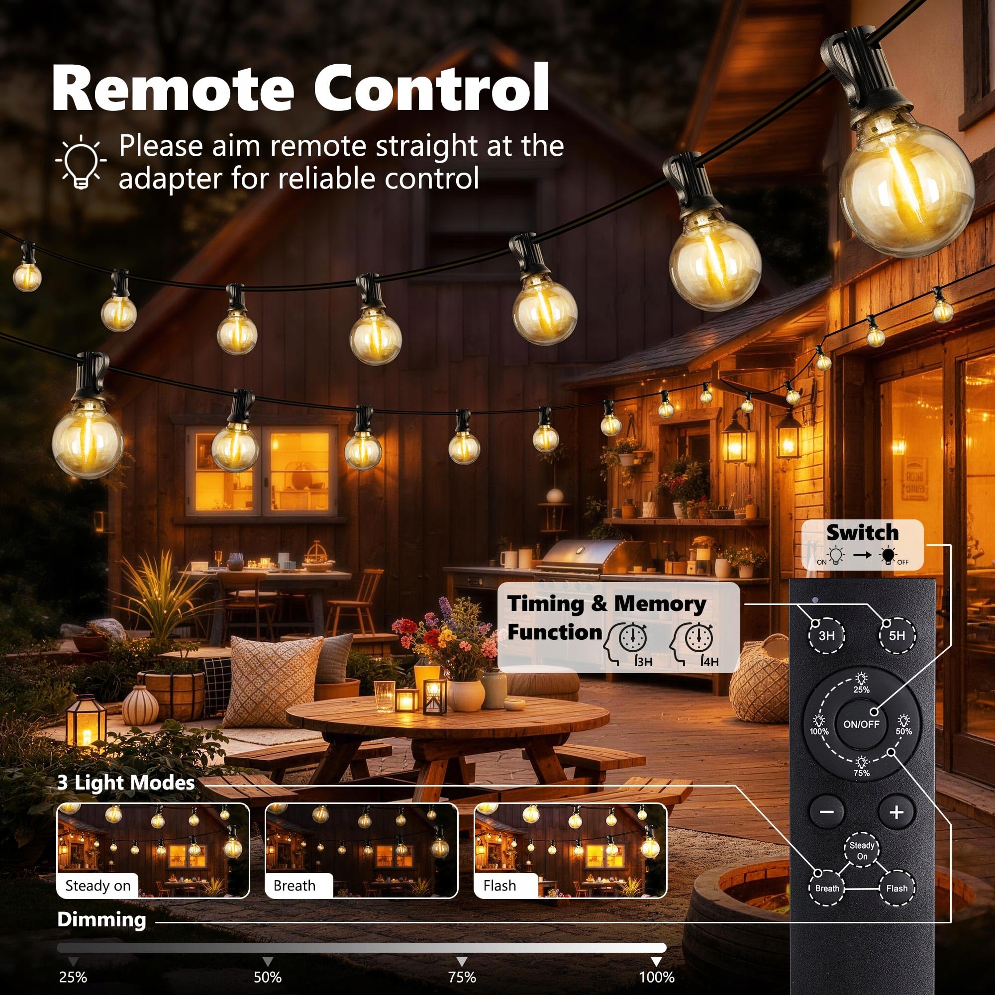 JOOMER Zewnętrzne Lampki LED 30M 42+1 G40 Żarówki Wodoodporne Dimmable — miniatura 2