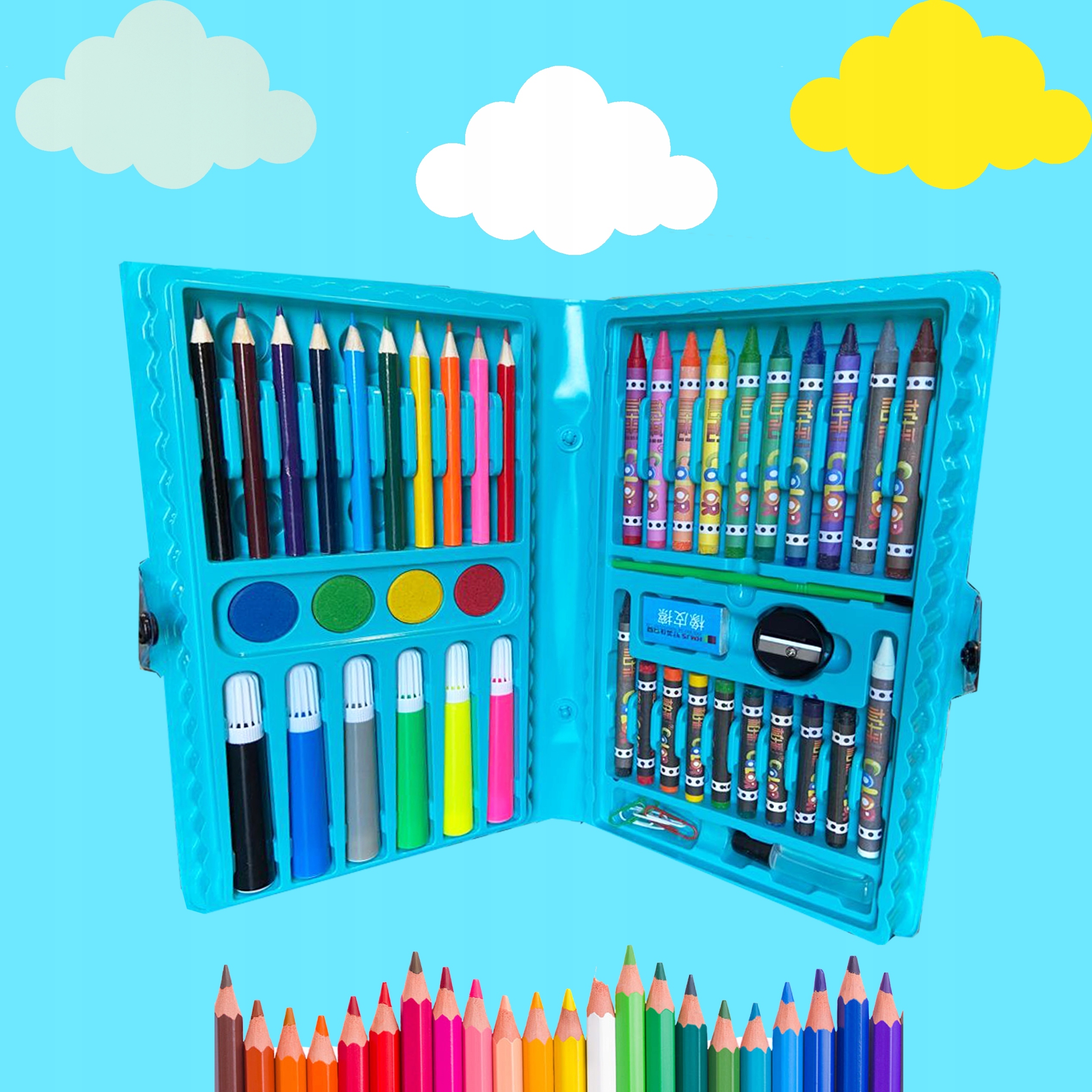 Duży zestaw Kredek + farbki mazaki pisaki Walizka Bohater brak