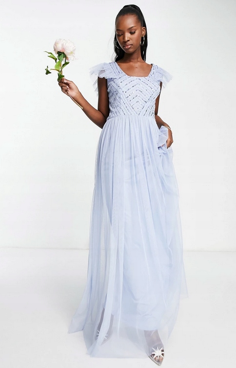 Zdobená Krásná Tylová Šaty Flitry 38 M