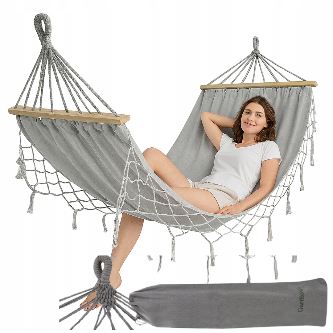 Hamak Ogrodowy Z Drążkiem 200x150CM Wytrzymały 250KG Gardlov 25465