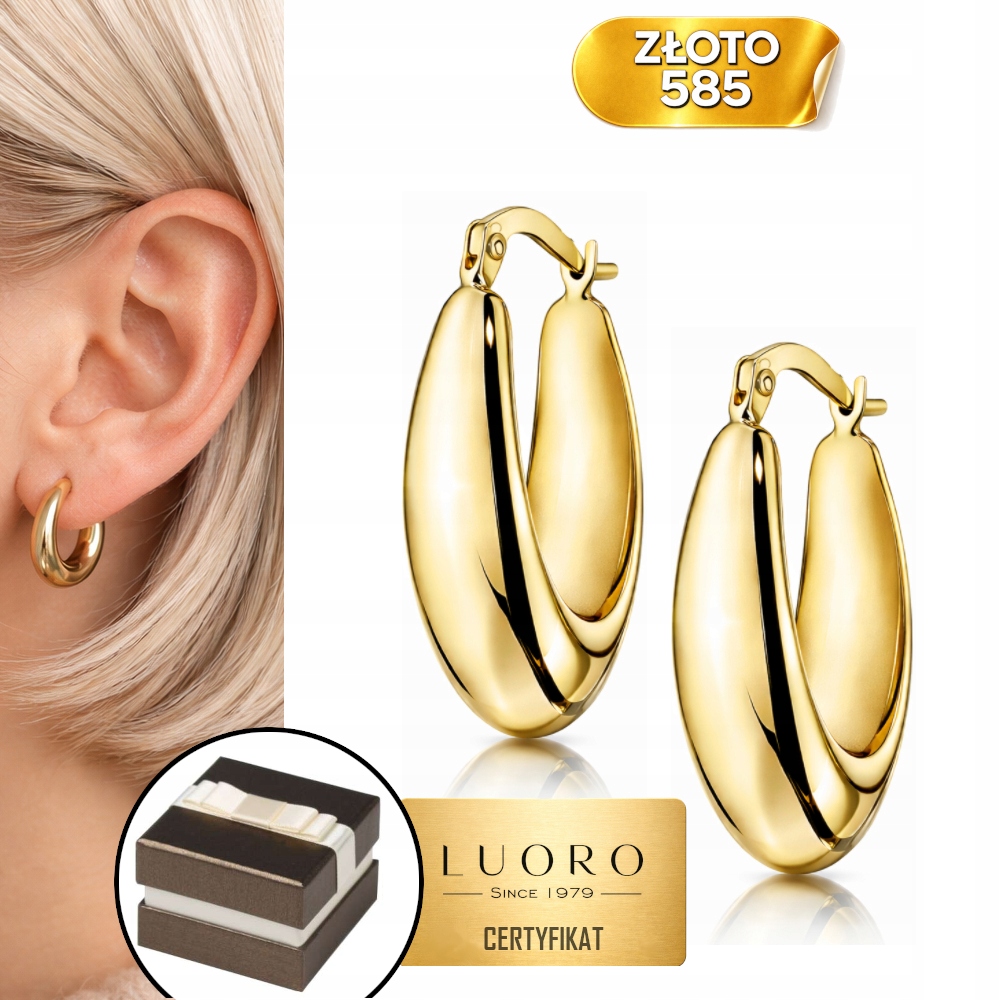 Náušnice Zlaté 585 14K Hladké Slzy Kapky 2,2 CM Krabička Dárek