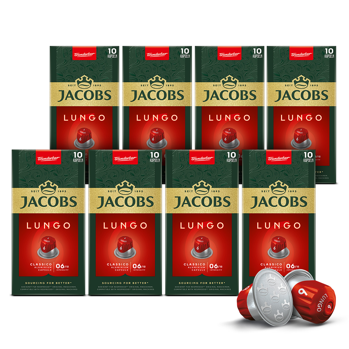 Kapsułki Jacobs Lungo Classico 6 do Nespresso(r)* 8x 10szt zestaw 80 kaw