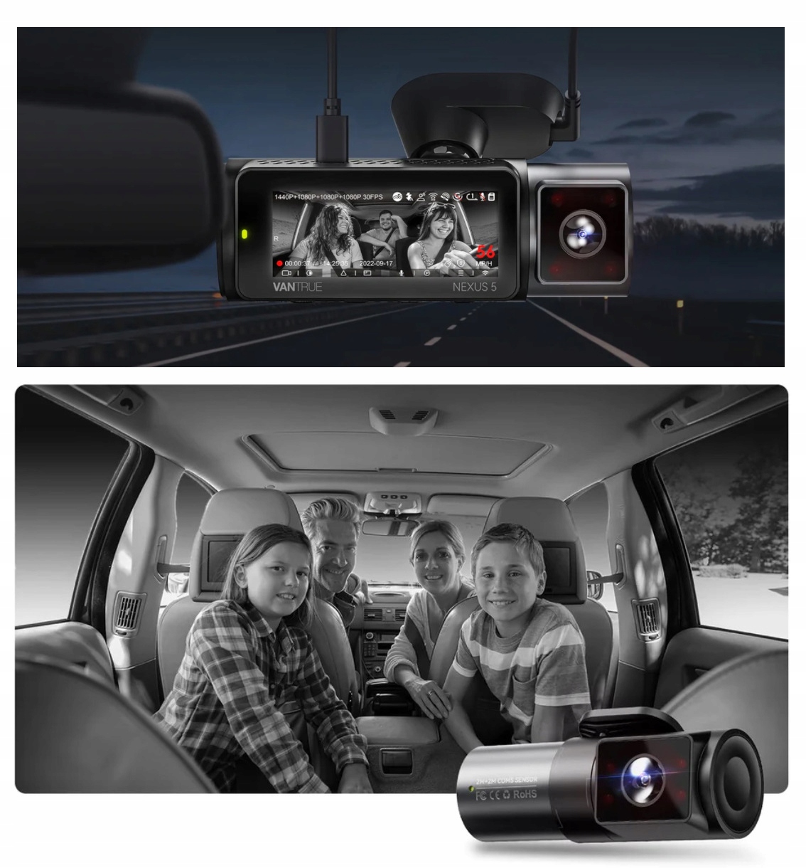 VANTRUE N5 REJESTRATOR 4CH WI-FI GPS + KARTA VANTRUE 128GB Komunikacja GPS Wi-Fi