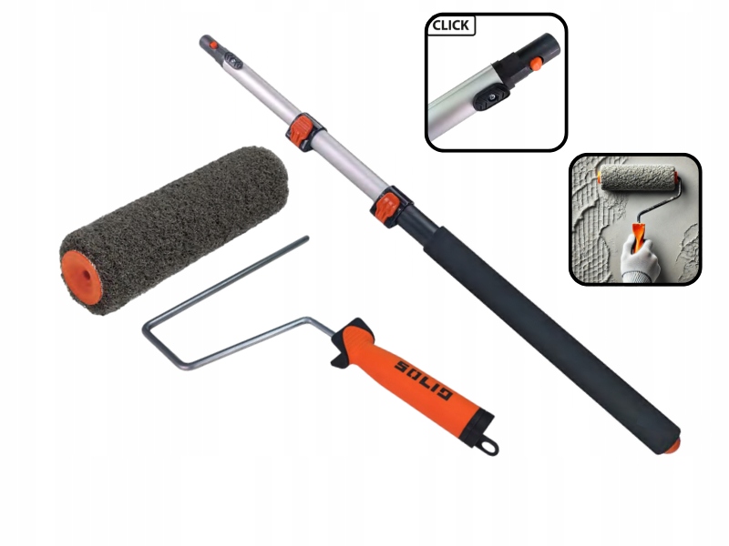 SOLID PREMIUM ZESTAW DO GŁADZI RĄCZKA+ WAŁEK 25cm+ KIJ TELESKOP CLICK 1,2m