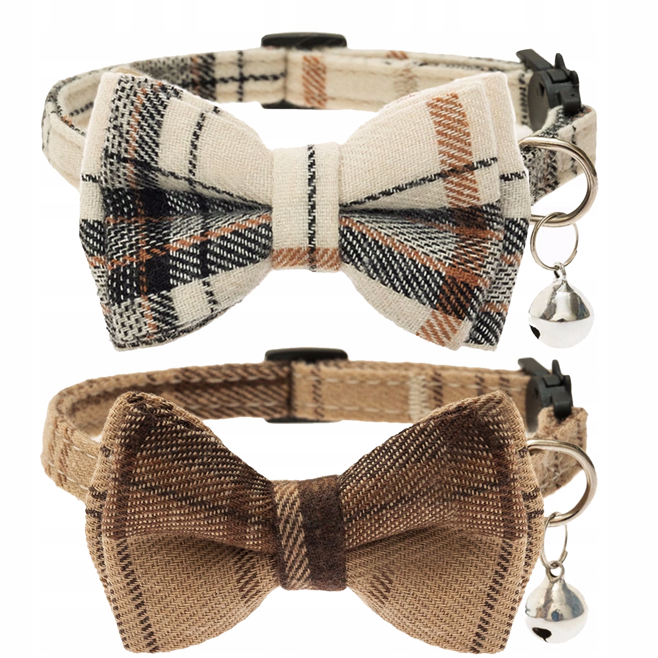 Levně Obojek Pro Kočky a malé psy s mašličkou a zvonečkem, hnědý, 2 ks