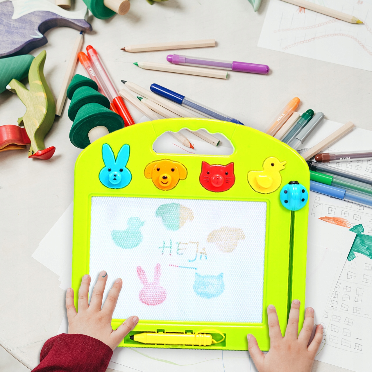 ZNIKOPIS KOLOROWY TABLICA MAGNETYCZNA STEMPELKI ZWIERZĄTKA DLA DZIECI Certyfikaty, opinie, atesty CE