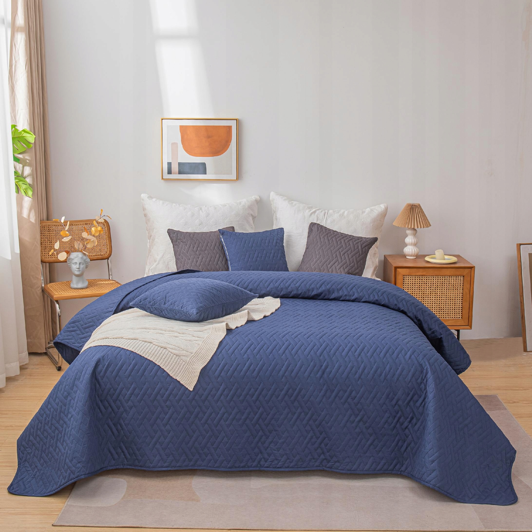 NARZUTA NA ŁÓŻKO PIKOWANA DWUSTRONNA KAPA KOC PLED DASH 240x220CM Kolor odcienie niebieskiego