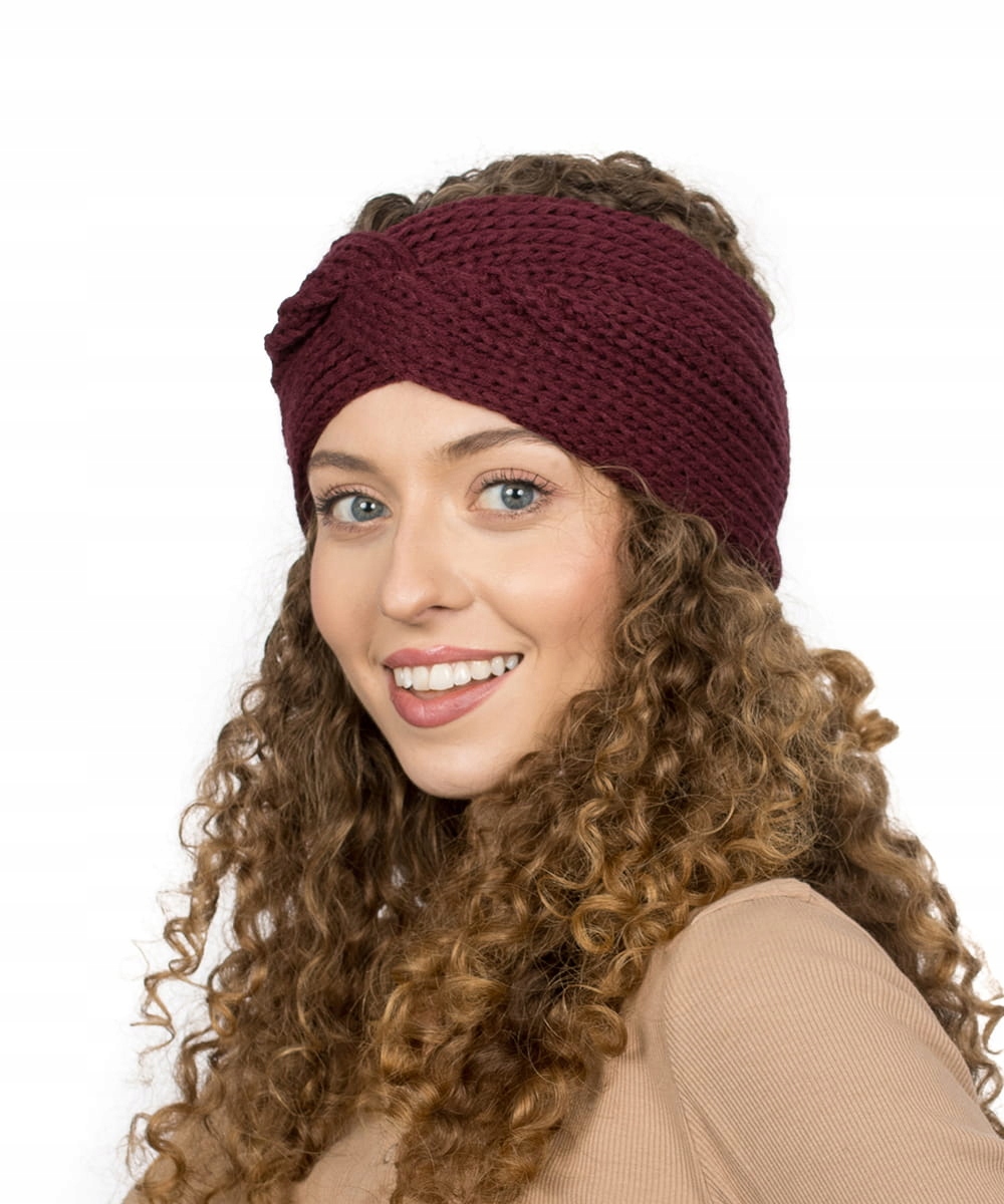 CIEPŁA OPASKA NA GŁOWĘ USZY Szeroka Bordowa