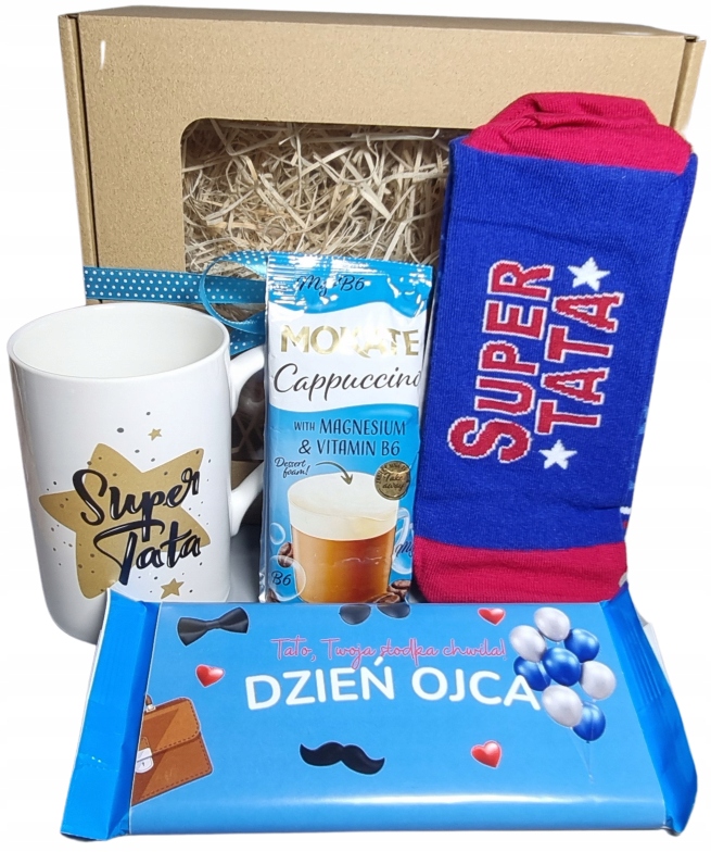 Dárek ke Dni otců ponožky táta hrnek cappuccino čokoláda Box