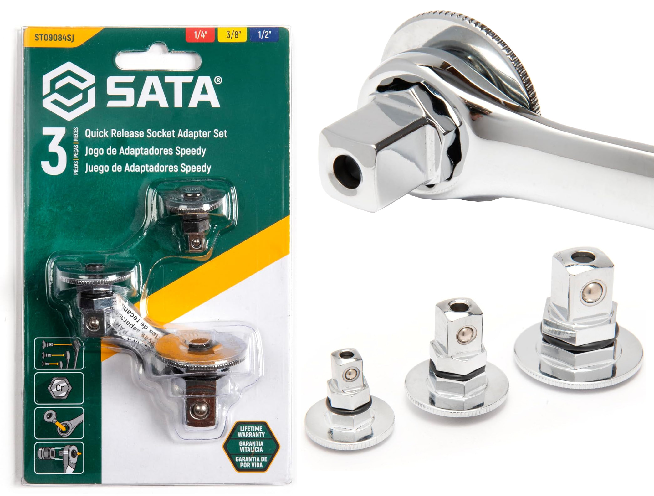 Sada 3 Adaptérov Prevodov 1/4", 1/2", 3/8" ST09084SJ Sata