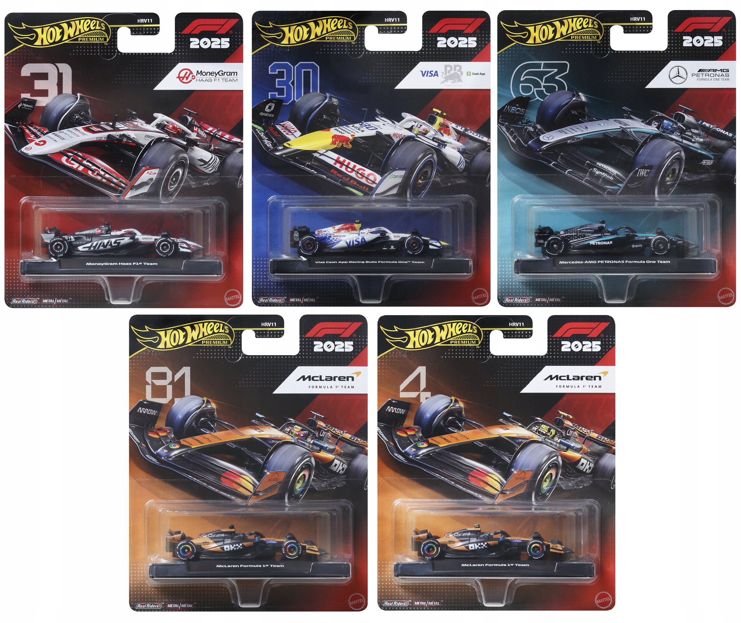 Hot Wheels Premium Formula 1 2025 zestaw 5 autek JKD78-81, JKD88
