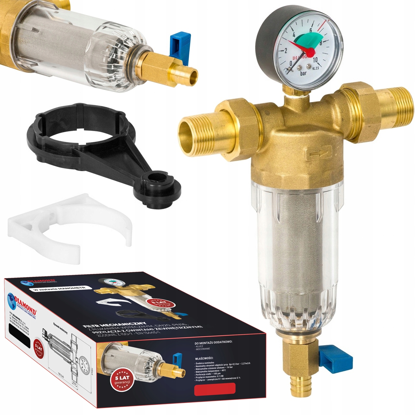 Mechanický Samočistící Filtr Na Vodu S Manometrem 1" DN25 S Oplachováním