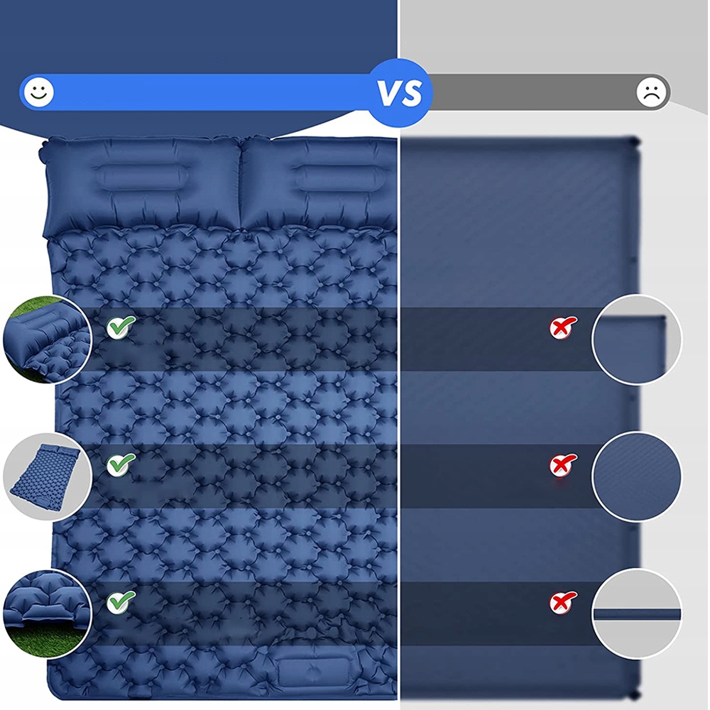 PODWÓJNY MATERAC NADMUCHIWANY Z PODUSZKAMI I POMPKĄ DO STÓP 120X200 Waga 1.5 kg