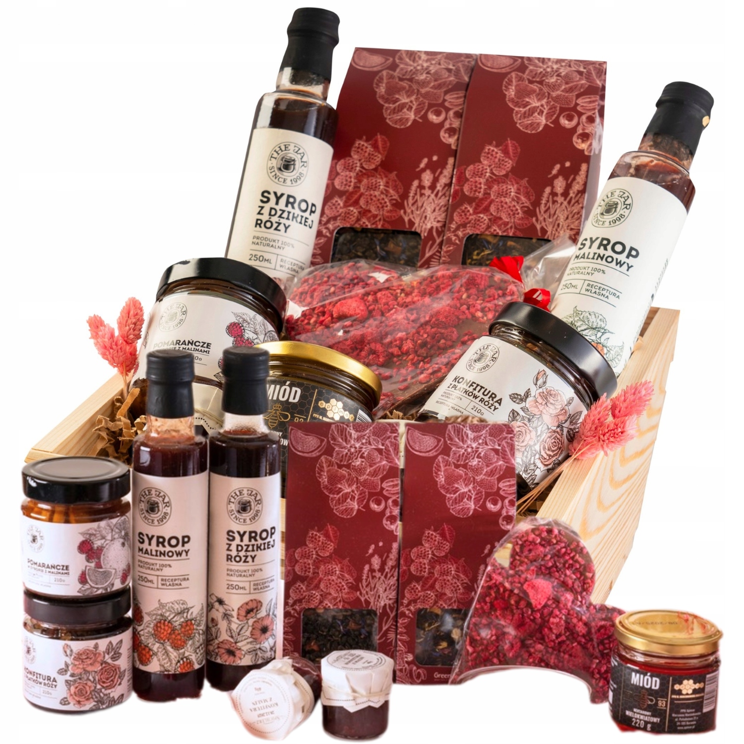 Skrzynka Prezentowa Naturalna Zestaw Herbat Syropy Miód Premium Urodziny