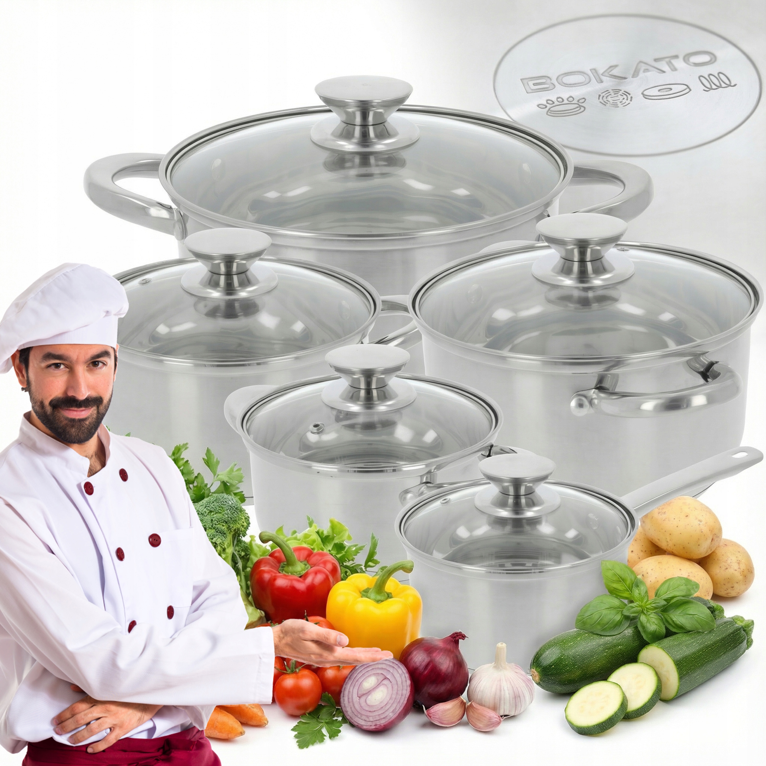 Sada Hrnců Indukce 10 Kusů Hrnce Na Každý Typ Kuchyně, Poklice