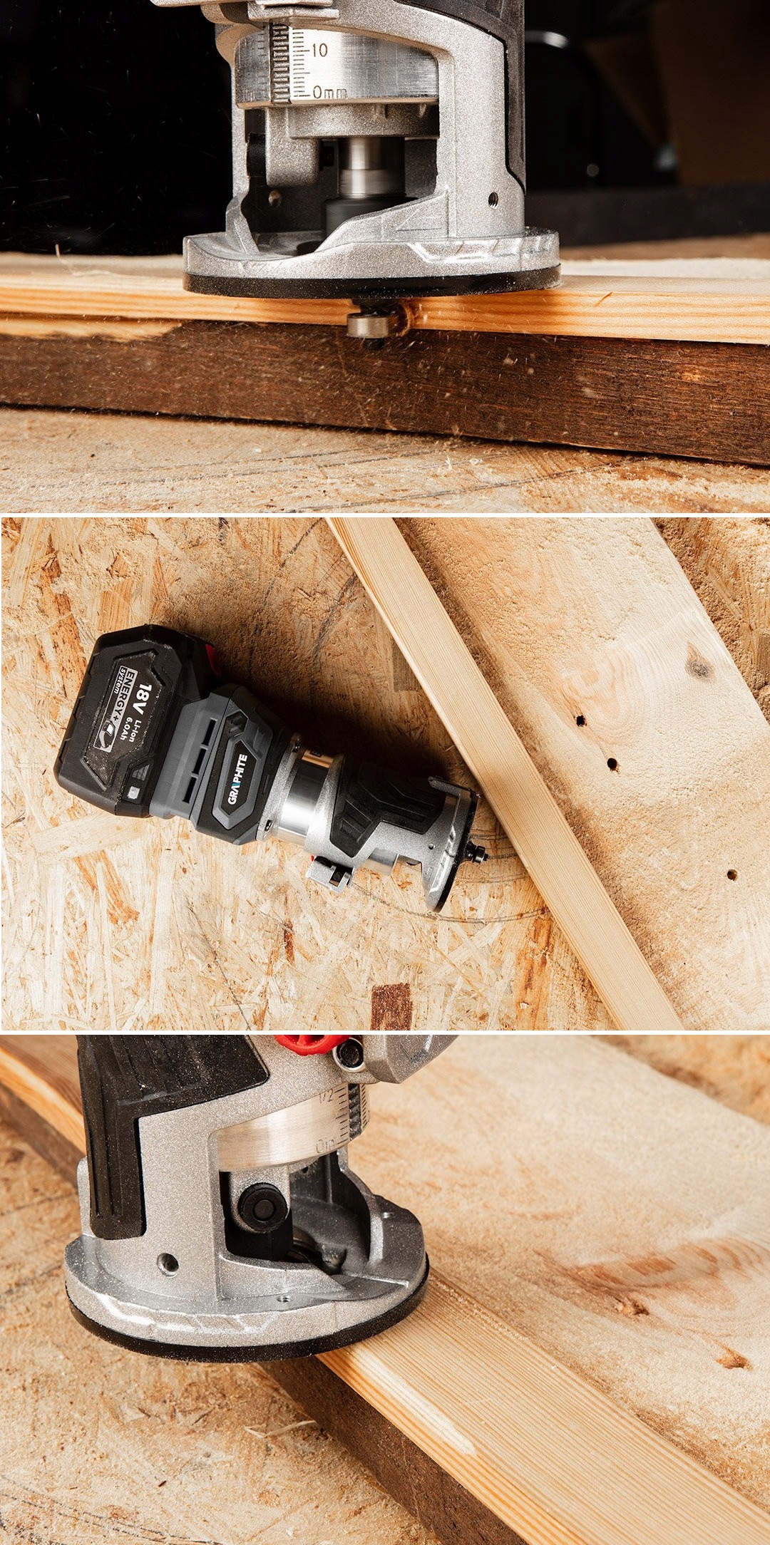 Frezarka bezszczotkowa akumulatorowa Energy+ 18V GRAPHITE 4H ZESTAW Seria AKU