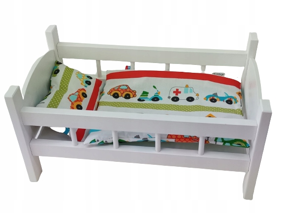 DUŻE ŁÓŻECZKO DREWNIANE dla lalek POŚCIEL 3 EL.