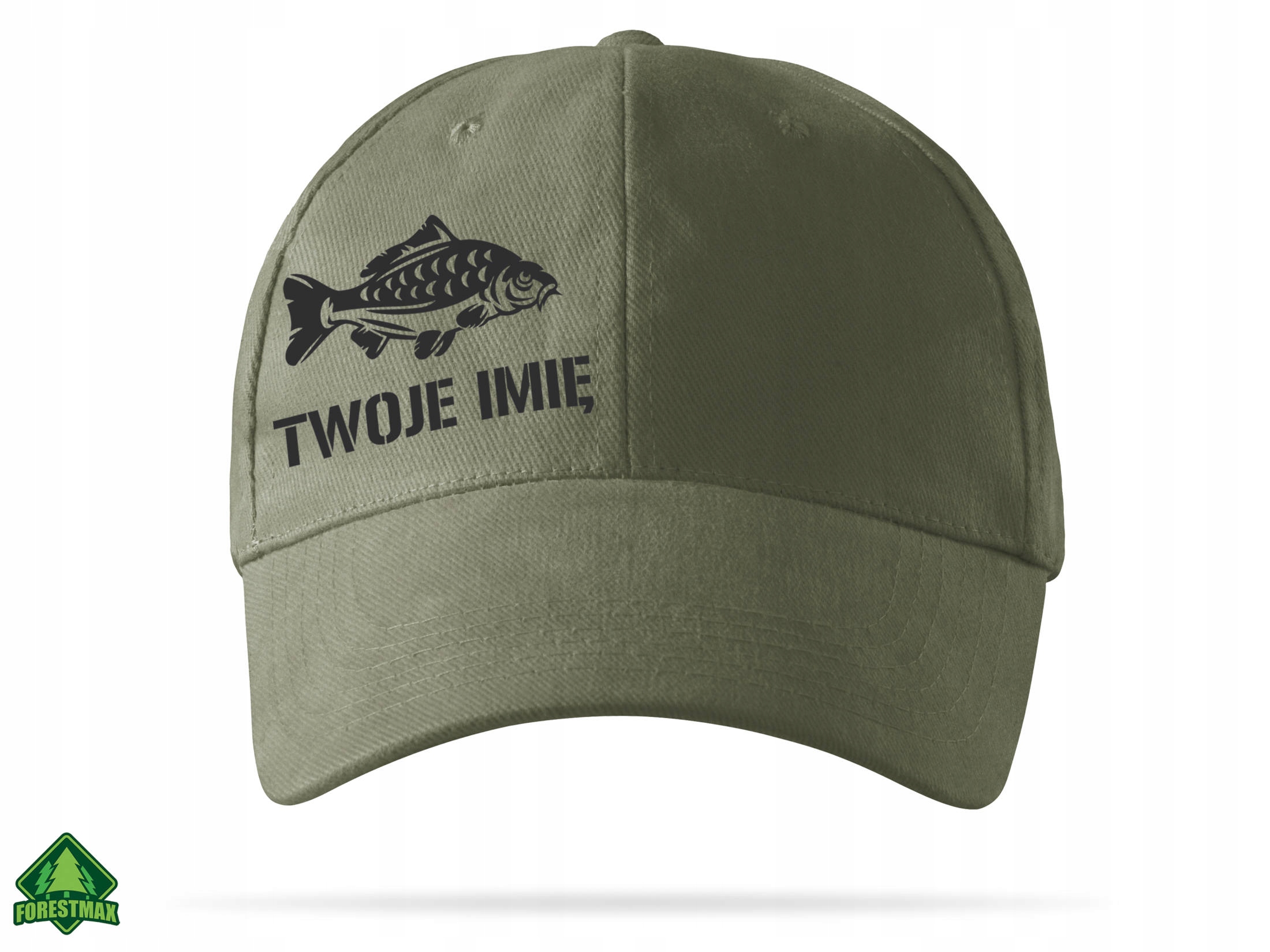 Czapka wędkarska khaki KARP + TWÓJ NAPIS - prezent Rozmiar (obwód głowy w cm) uniwersalny