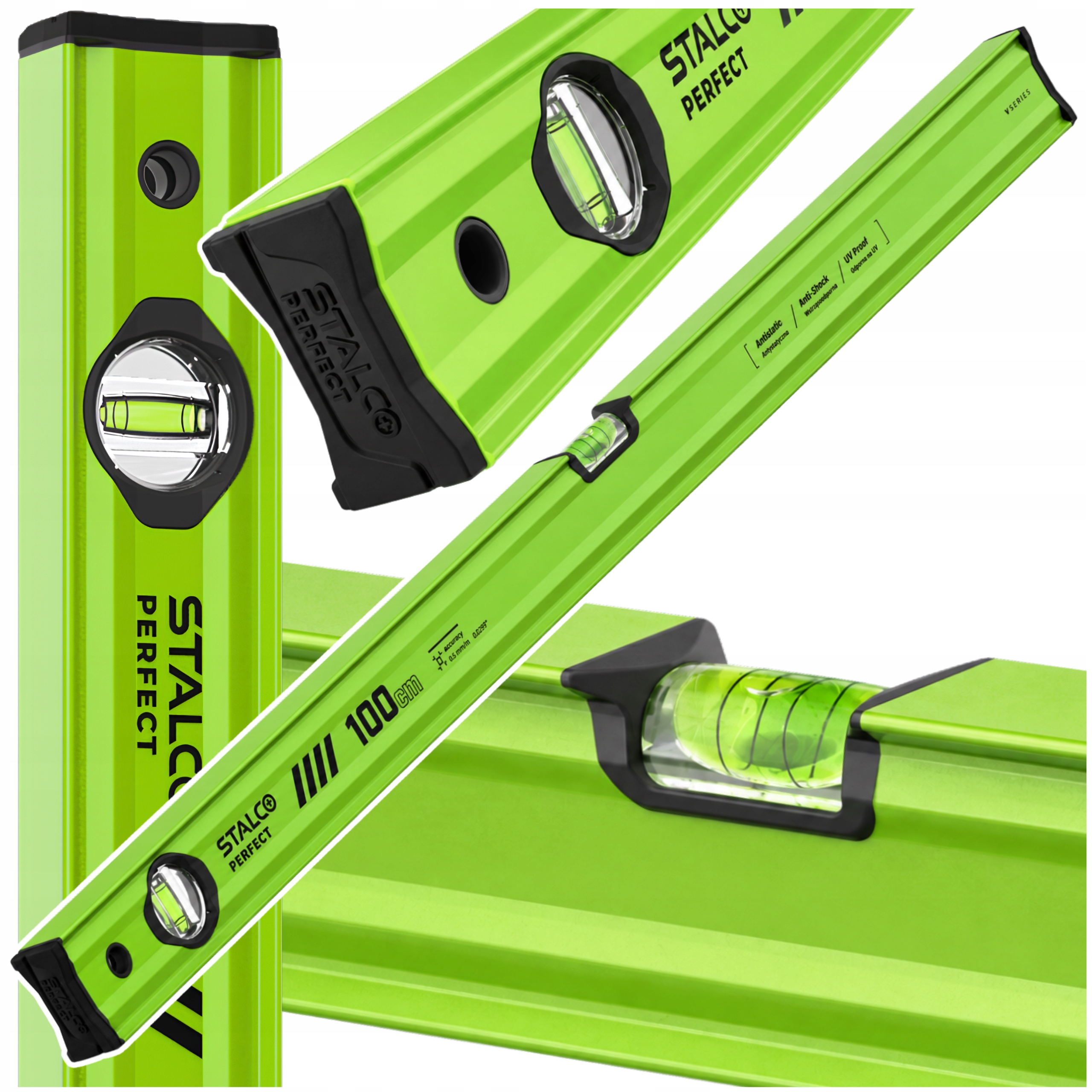 Hliníková vodováha 100 cm 1 m Limetka Vodováha Stalco Vseries S010265504