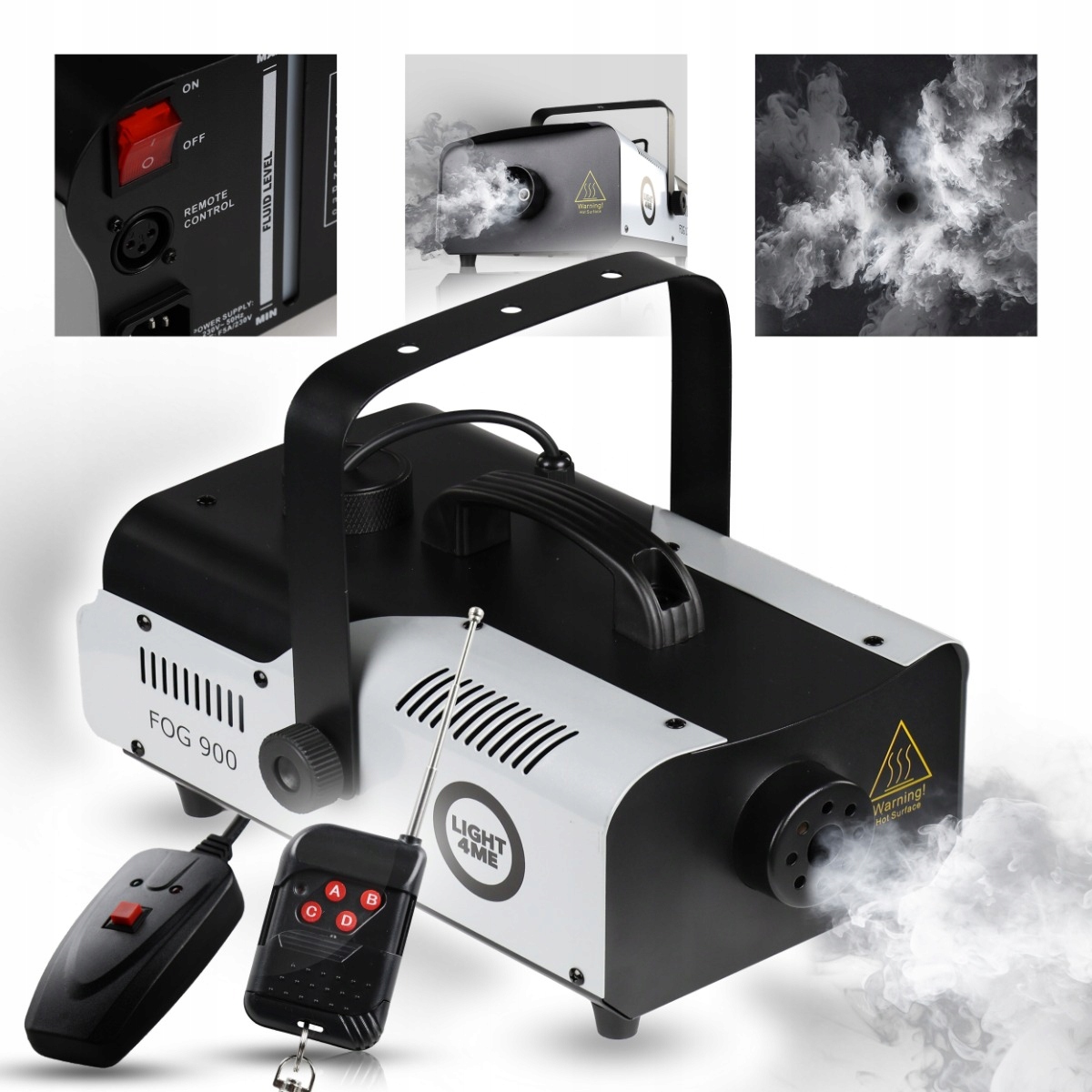 Wytwornica Dymu Mgły Dymiarka Mocna Dymownica LIGHT4ME Fog 900W+ Dwa Piloty