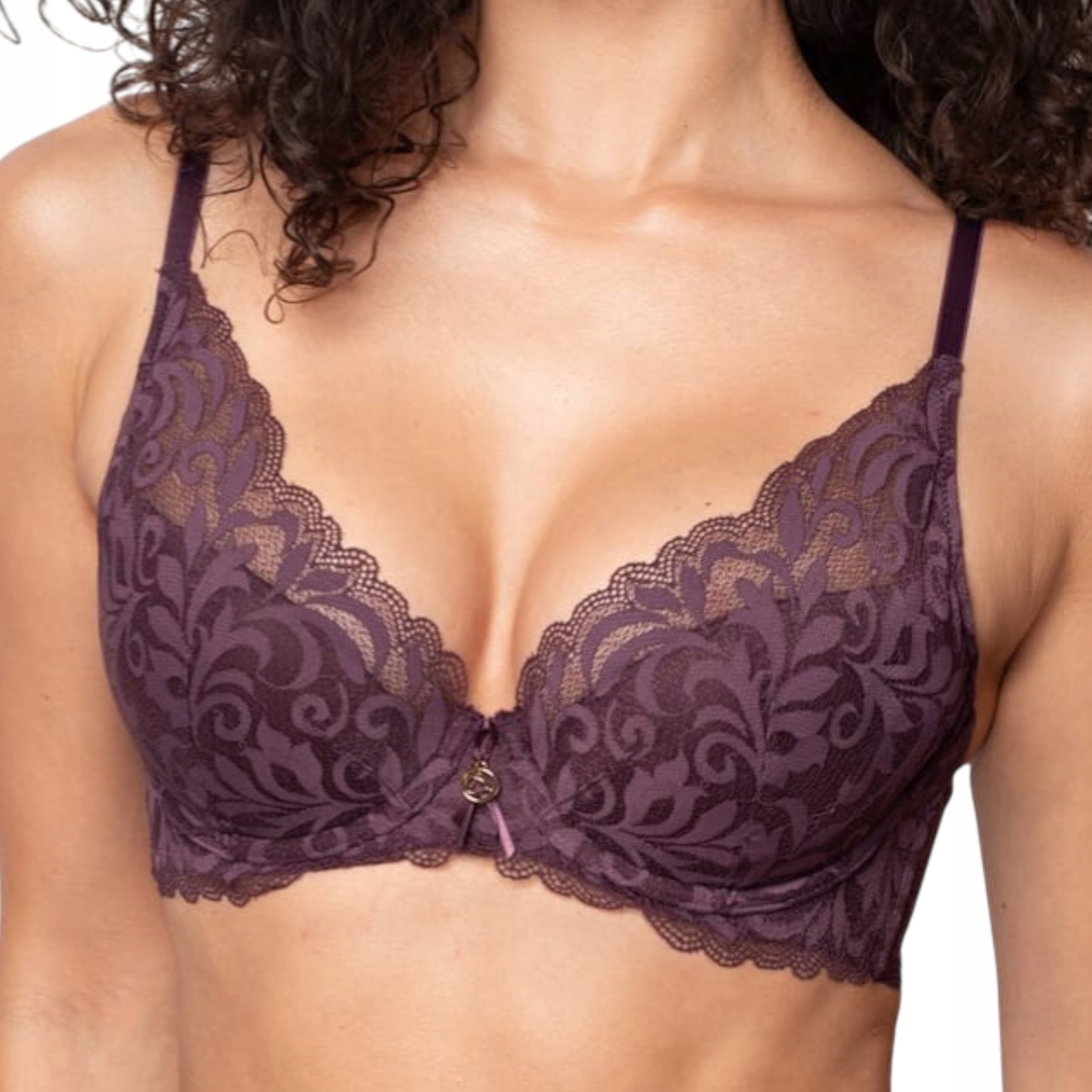 Podprsenka Agio DB-9316 push-up krajková podprsenka braletka Fialová E 70