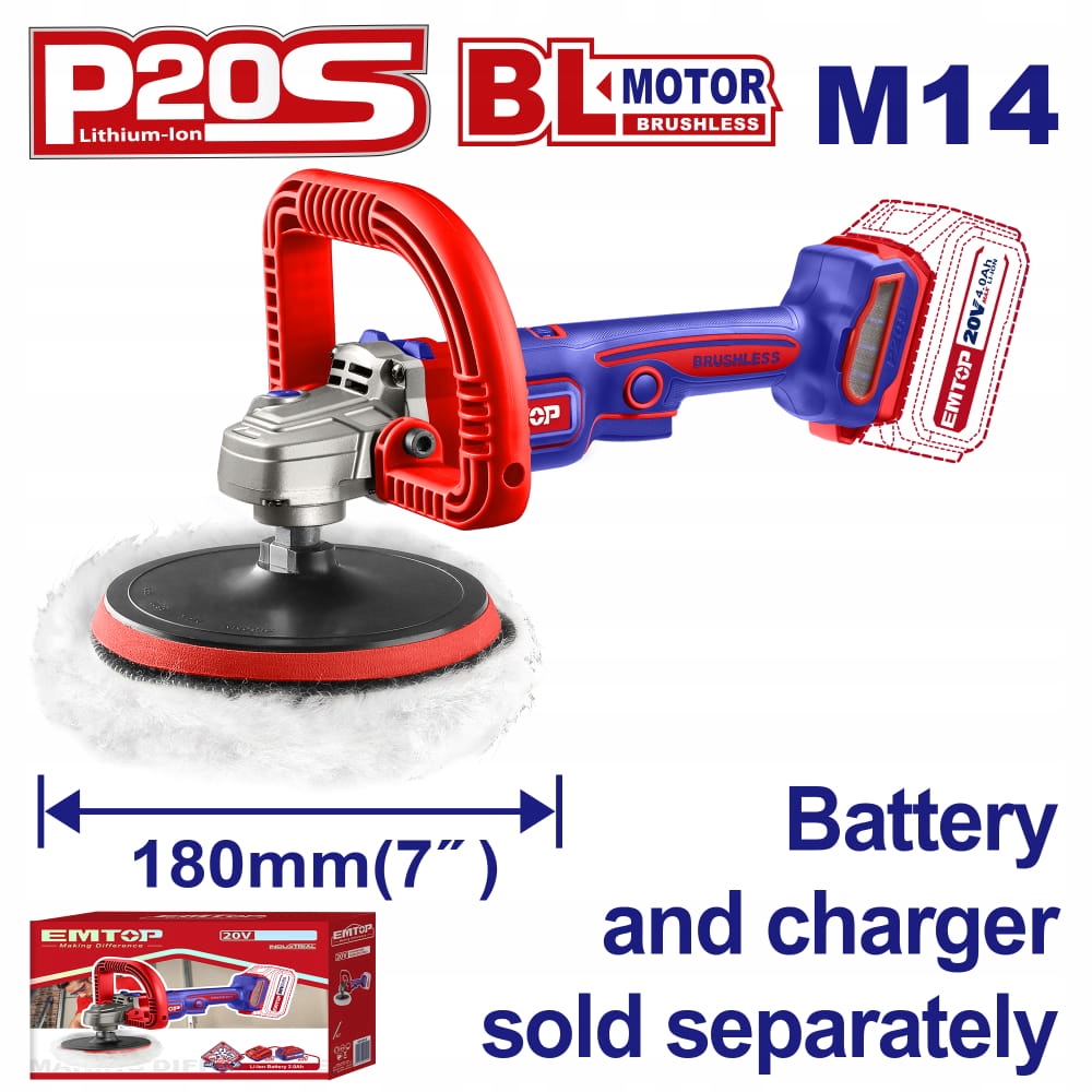 Akumulátorová leštička 180 mm 20 V P20S ELAP2018 Solo Emtop