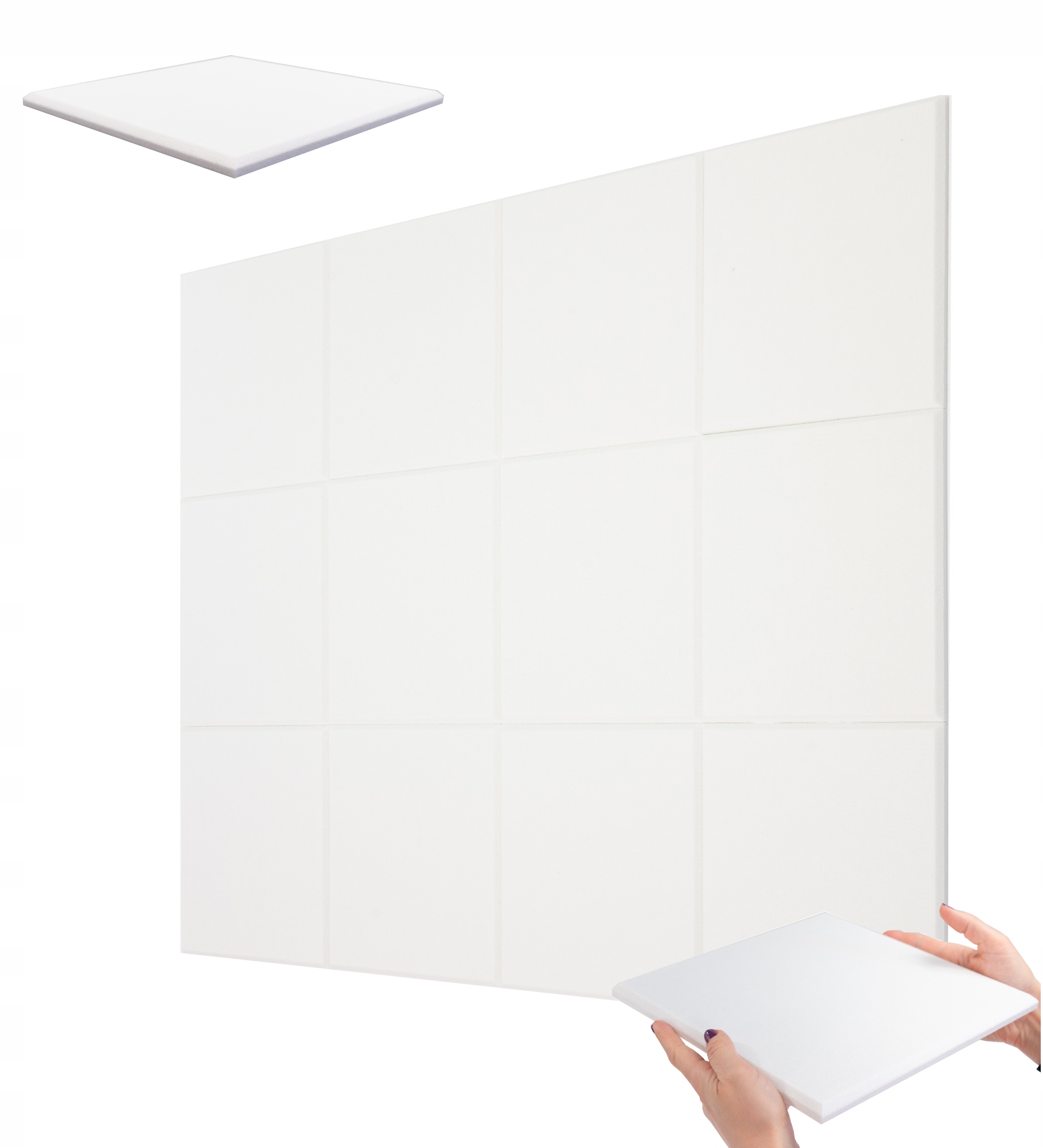 Sada nástěnných akustických plstěných panelů 12 Ks gr.1,2cm Bílé atesty