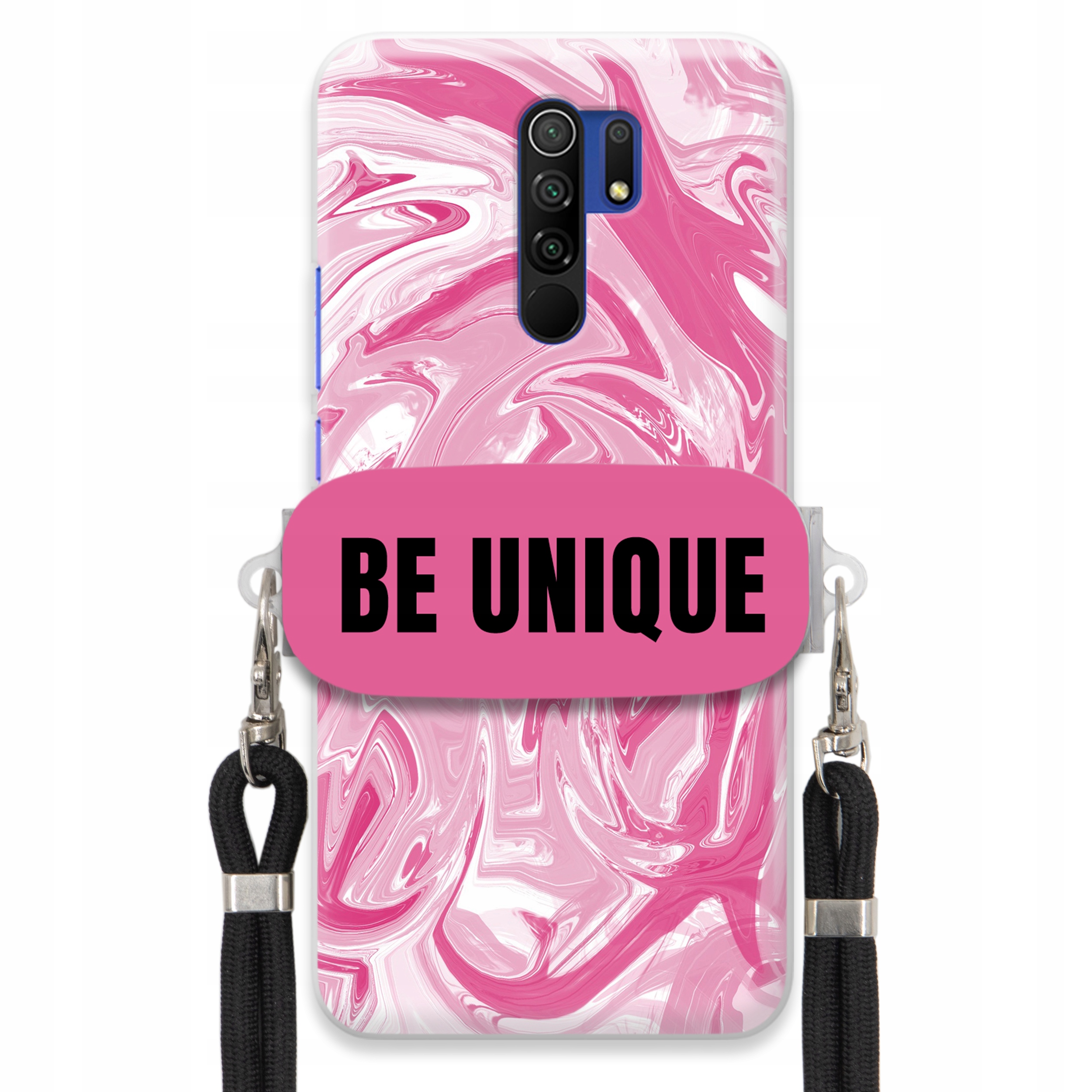 Puzdro pre Xiaomi Redmi 9 Case držiak na šnúrku Čierna Ružová Mramor Be Unique