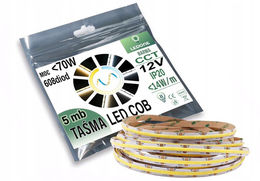 Led pásek Cob 12V 608 diod 14W/mb na 5 m linka Multiwhite Cct role 5 m