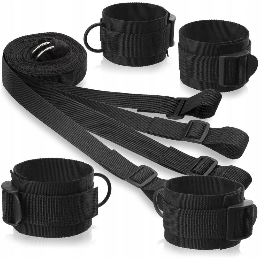 SEX GADŻET - UPRZĄŻ DO ŁÓŻKA + 4 KAJDANKI Kolor czarny