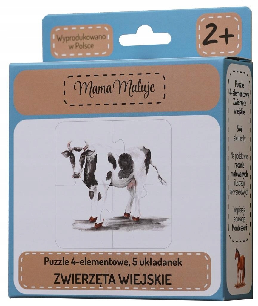 PUZZLE ZWIERZĘTA WIEJSKIE MONTESSORI MAMA MALUJE 13390919175 