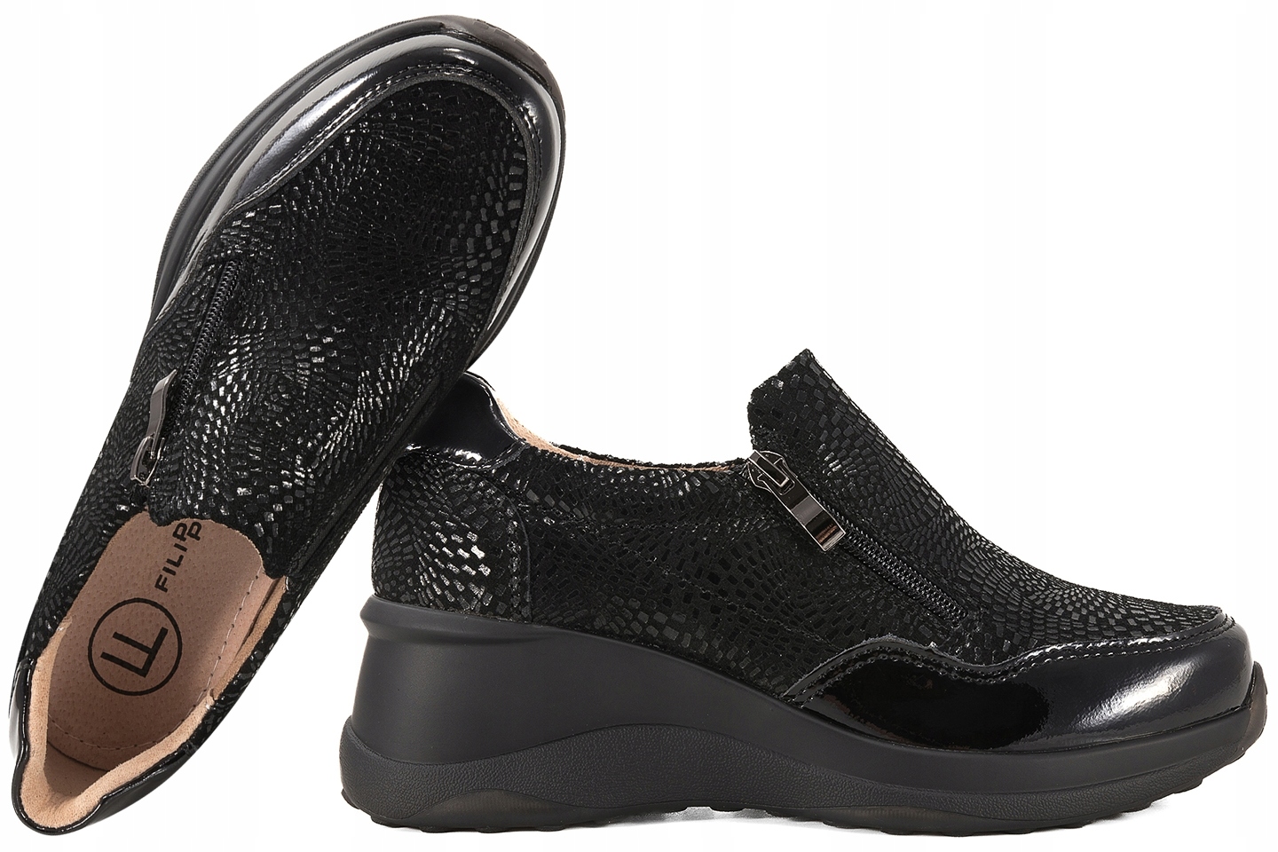 Filippo DP6473 Polobotky Tenisky Mokasíny Kožené Na Klínku 39 Černá