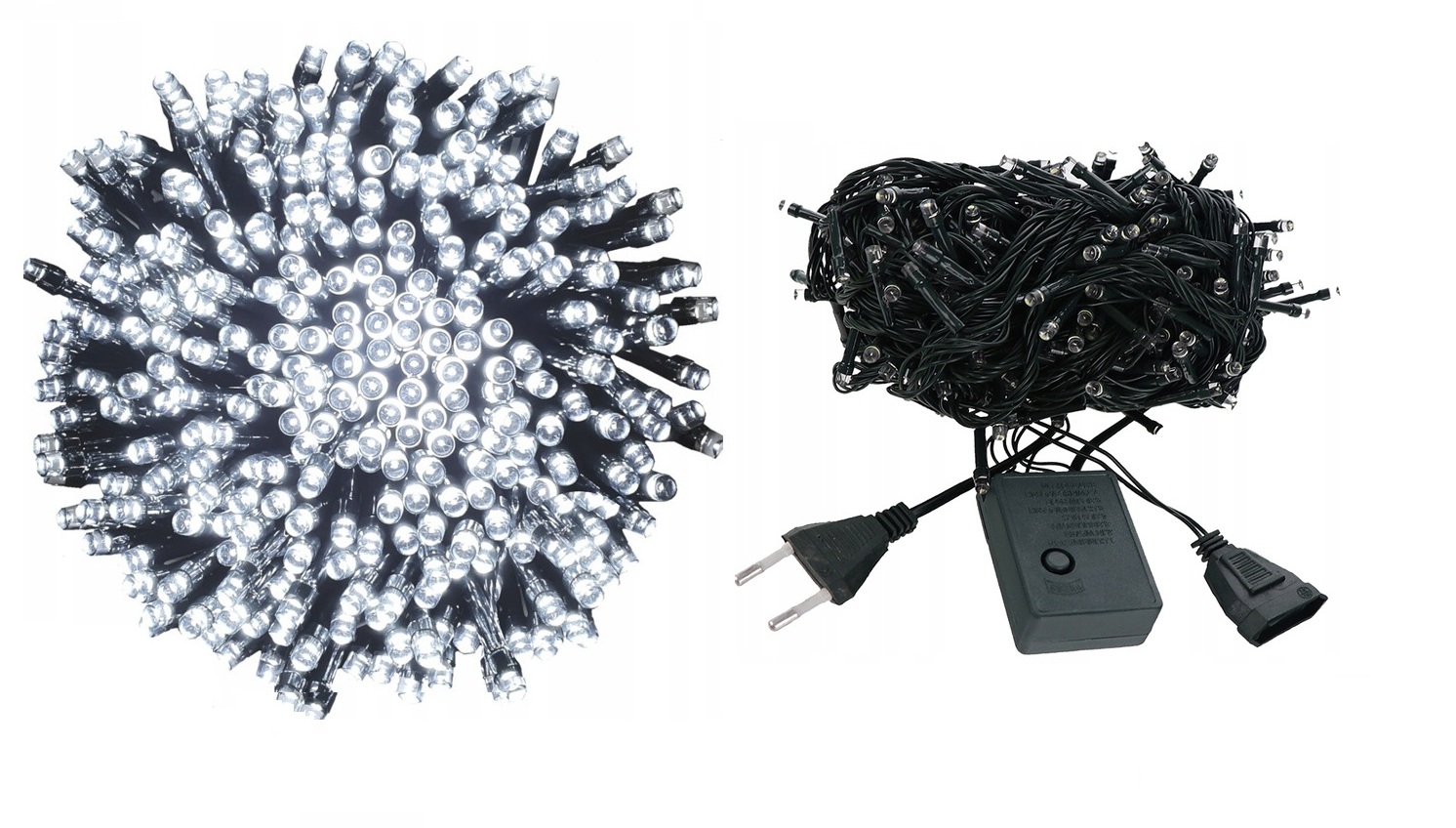 300 LED ZIMNA BIEL LAMPKI CHOINKOWE WEWNĘTRZNE/ZEW Zasilanie sieciowe