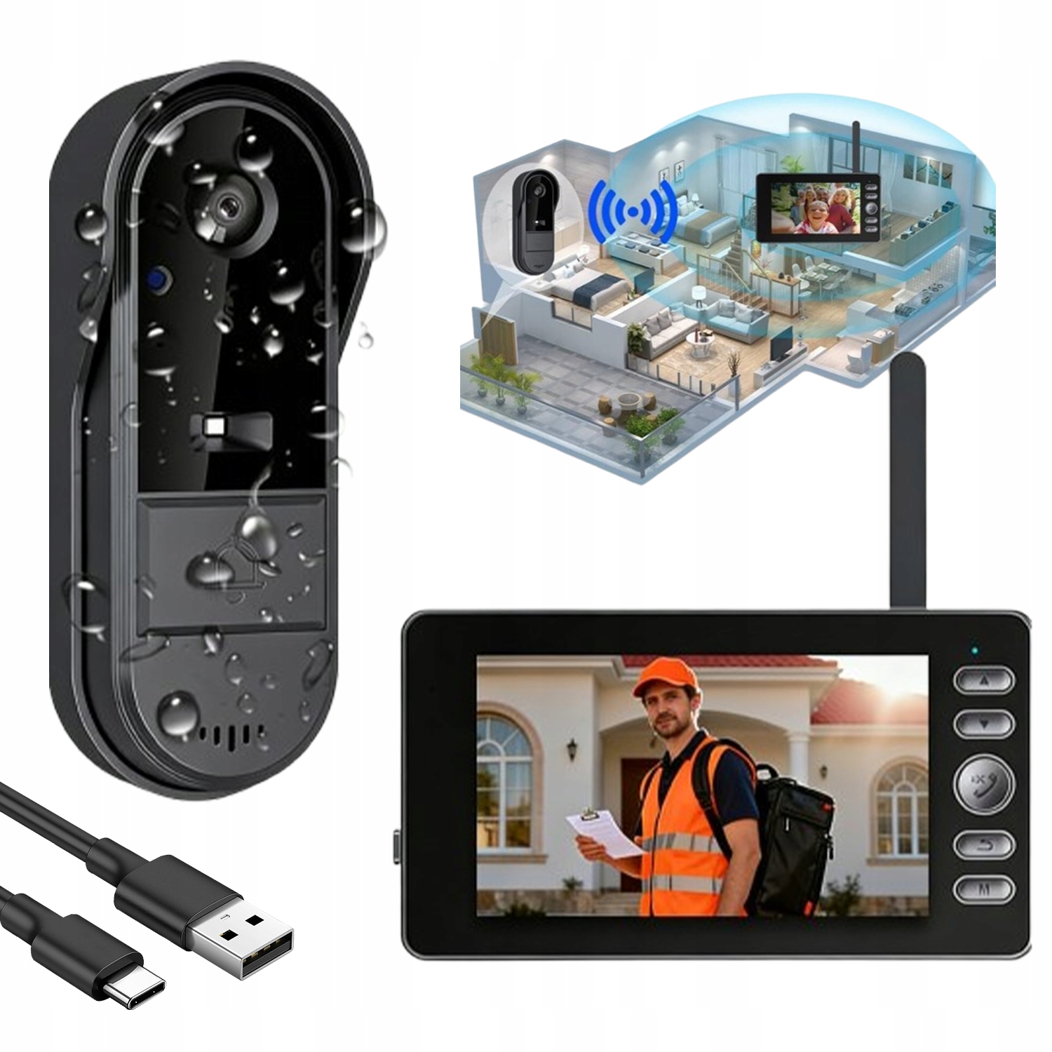 Bezdrátový VIDEOZvonček Videozvonček Sada Ir 120° 4,3" 15S Automatický