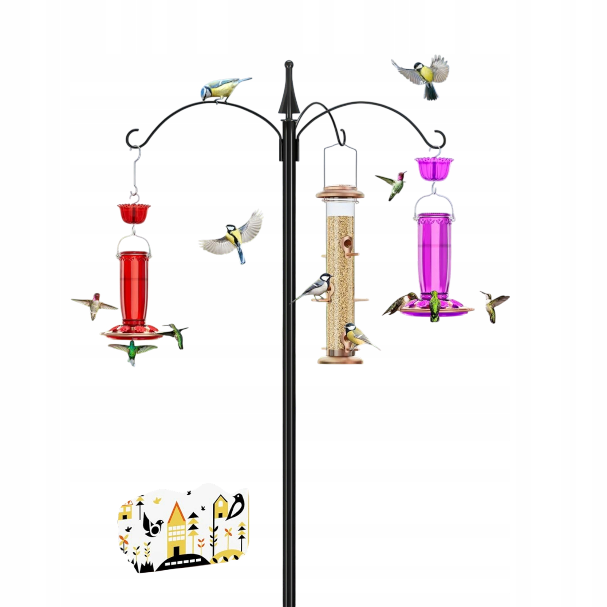Levně Stojan na krmítka pro ptáky 218 cm, 3 háčky, stabilní, kovový, pro zahradu Born